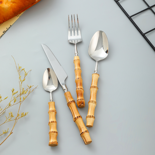 24-Piece Bamboo Handle Cutlery Set