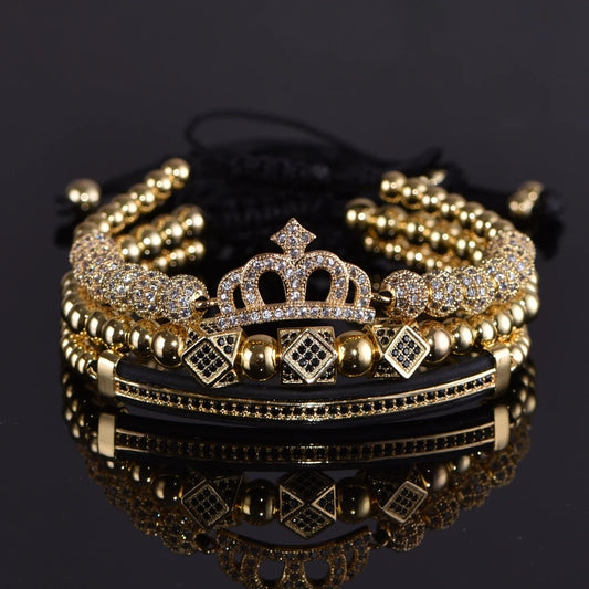 Luxury Zircon Hip Hop Crown Bracelet Set