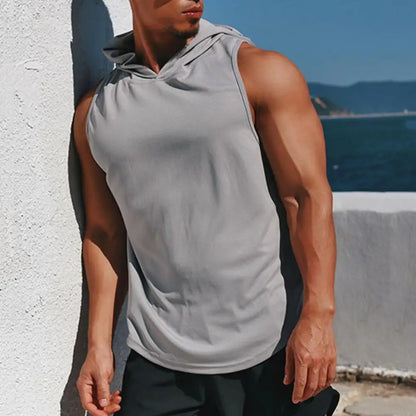 Men's Gym Sleeveless Hooded Tank Top