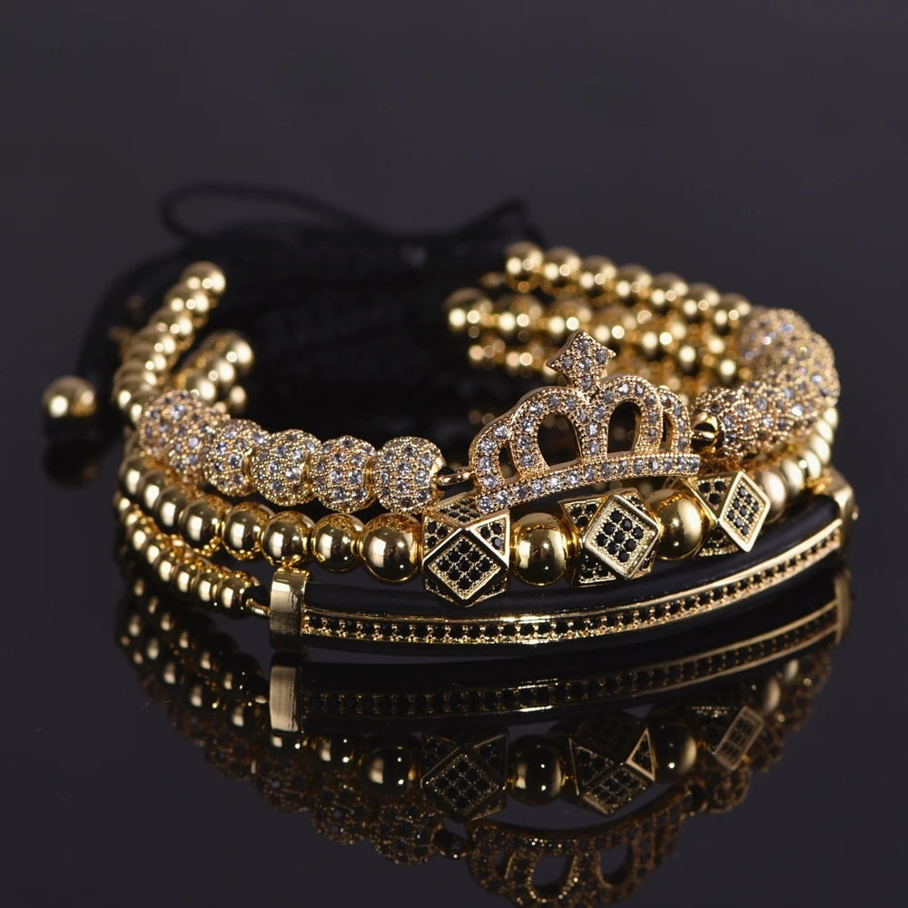 Luxury Zircon Hip Hop Crown Bracelet Set