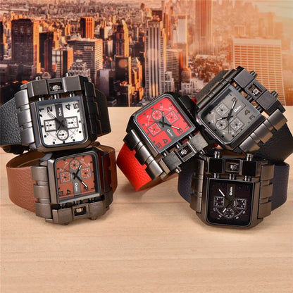 Square Dial Wide Strap Men's Quartz Watch