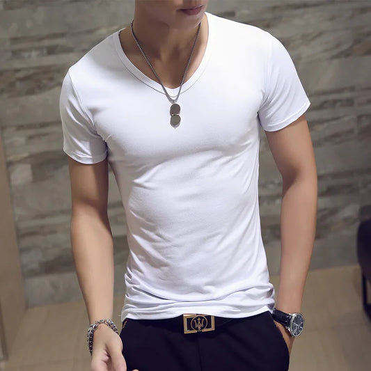 Men's Basic V-Neck Milk Silk T-Shirts