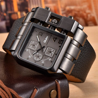 Square Dial Wide Strap Men's Quartz Watch