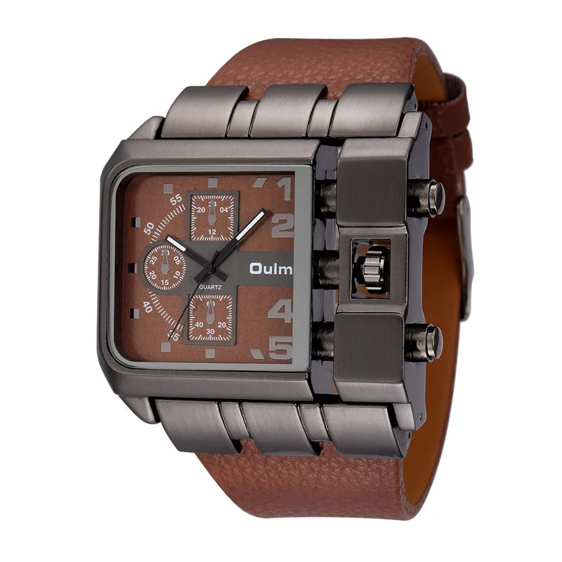 Square Dial Wide Strap Men's Quartz Watch