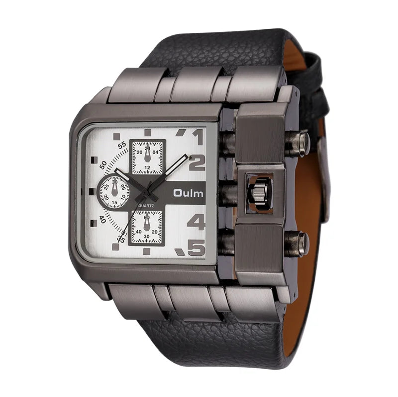 Square Dial Wide Strap Men's Quartz Watch