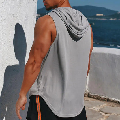 Men's Gym Sleeveless Hooded Tank Top