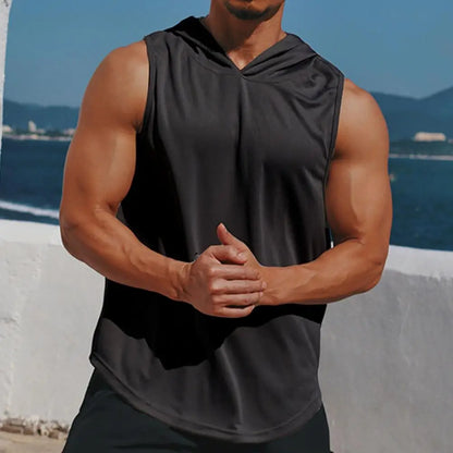 Men's Gym Sleeveless Hooded Tank Top