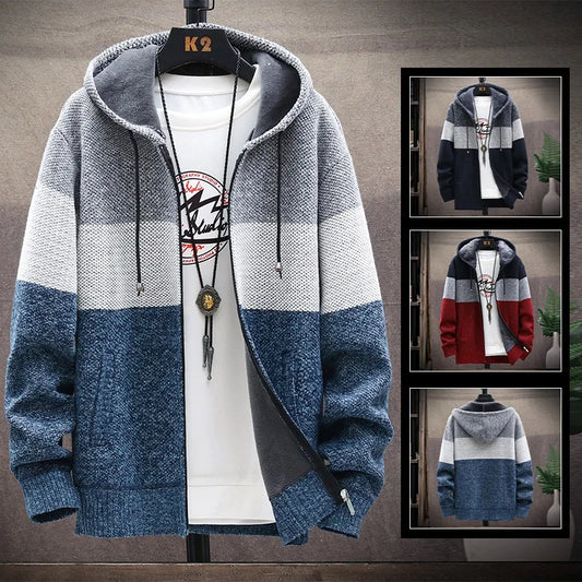 Men's Hooded Wool Fleece Winter Cardigan