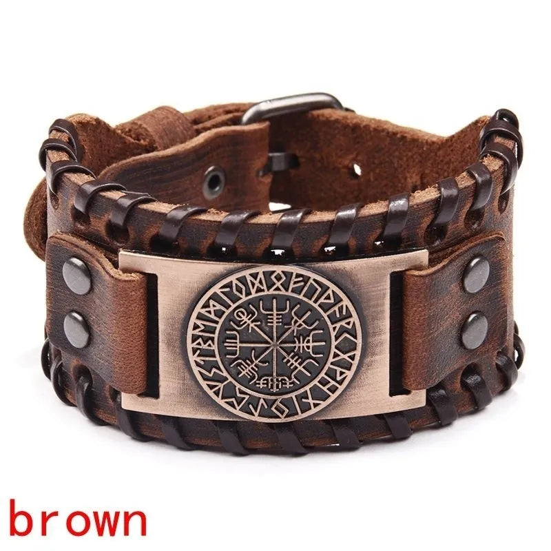 Viking Compass Leather Bracelet