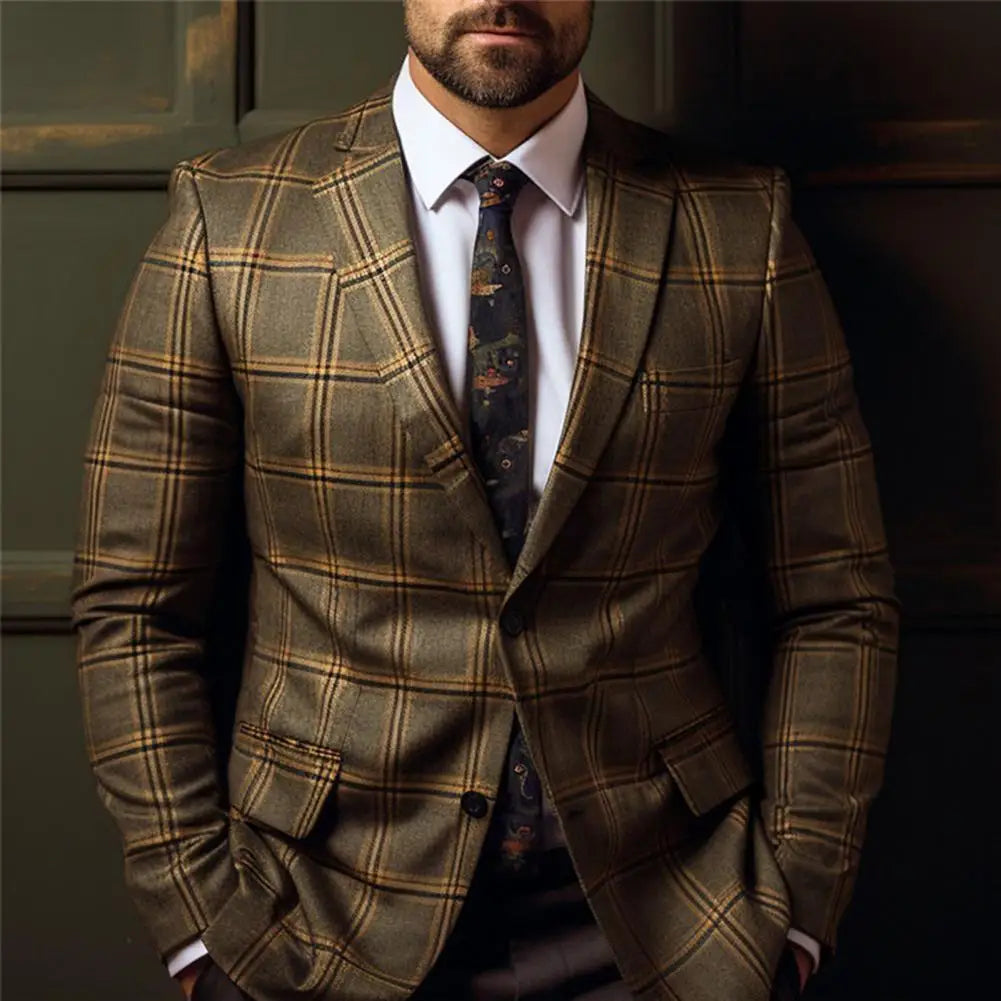 Men's Formal Business Plaid Suit Coat