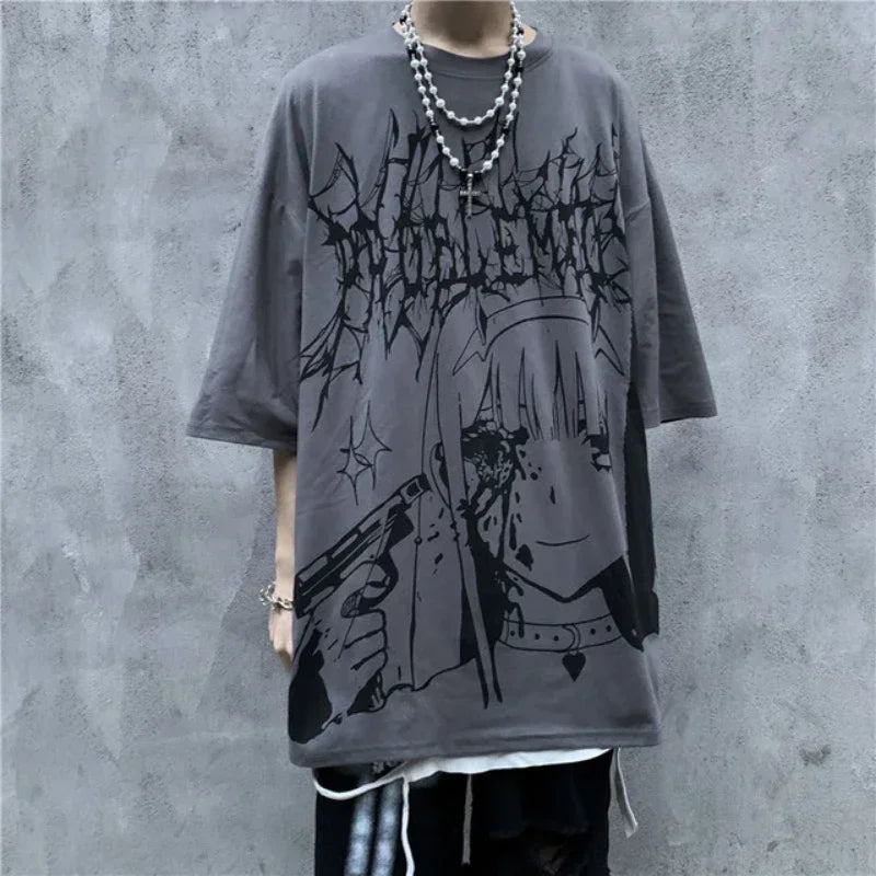 Oversized Gothic Print Cotton Tee