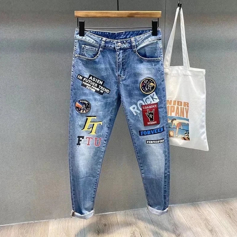 Street Hip-Hop Stretchy Slim Fit Jeans