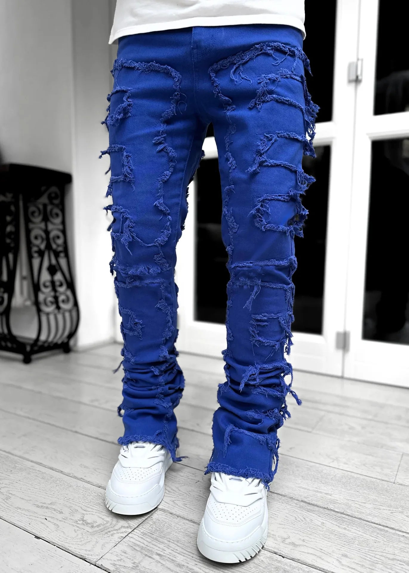 Men's Ripped Slim Fit Stacked Jeans