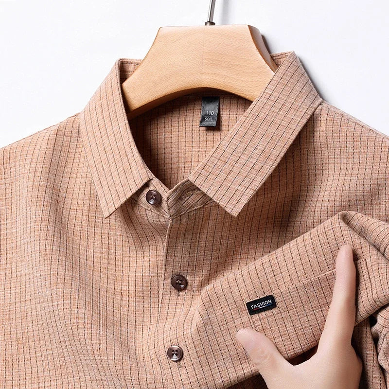 Men's Business Casual Plaid Cotton Linen Shirt