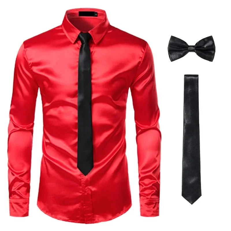 Men's Black Silk Dress Shirt Set