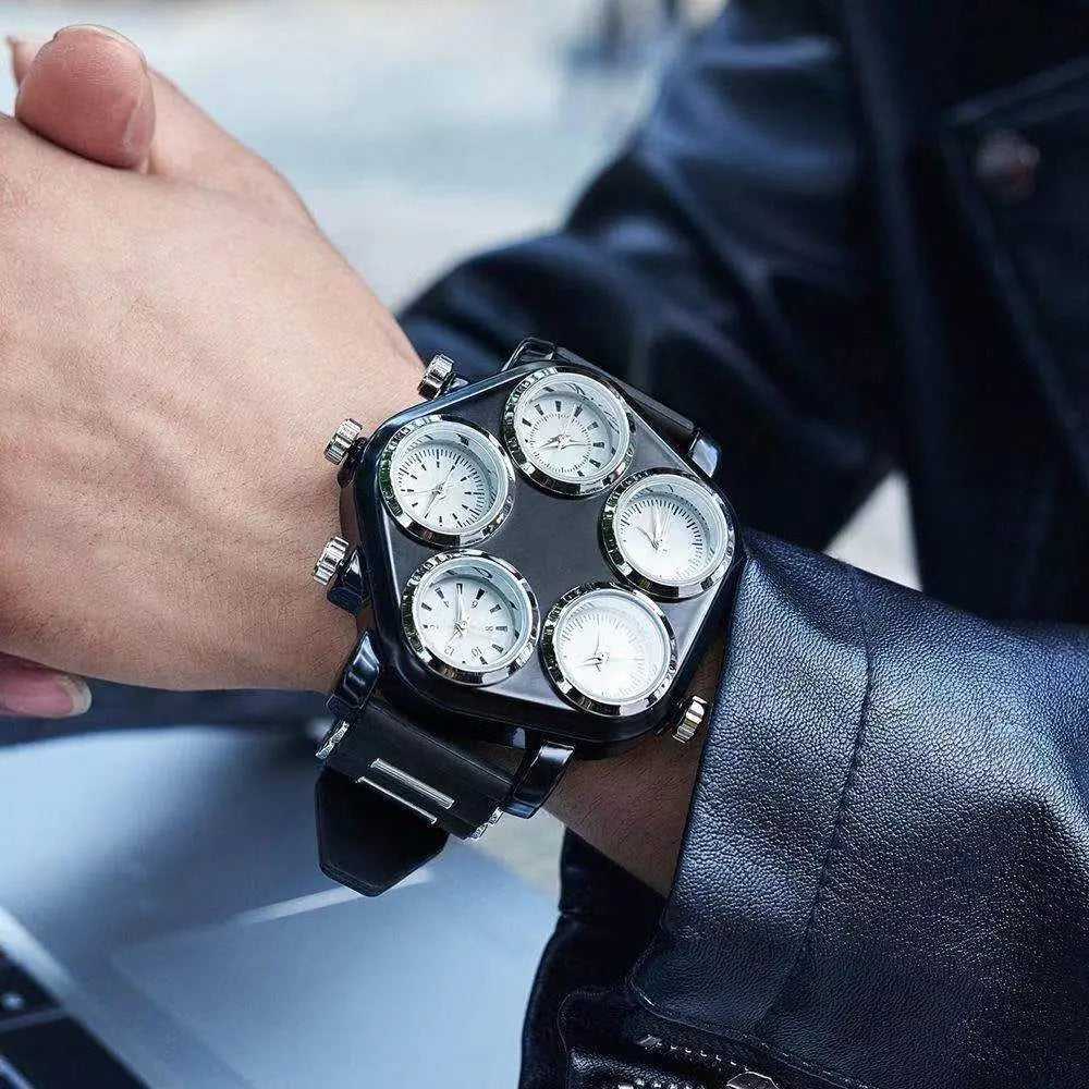 Punk Multi-Zone Quartz Watch: Bold Style & Global Timekeeping ⌚🔥