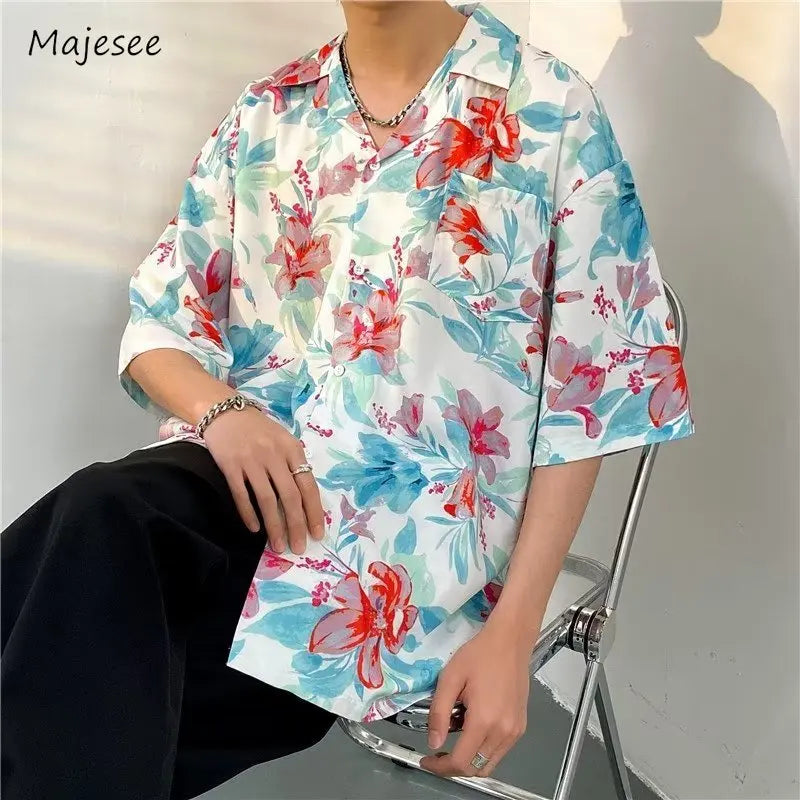 Korean Style Floral Print Hipster Shirt