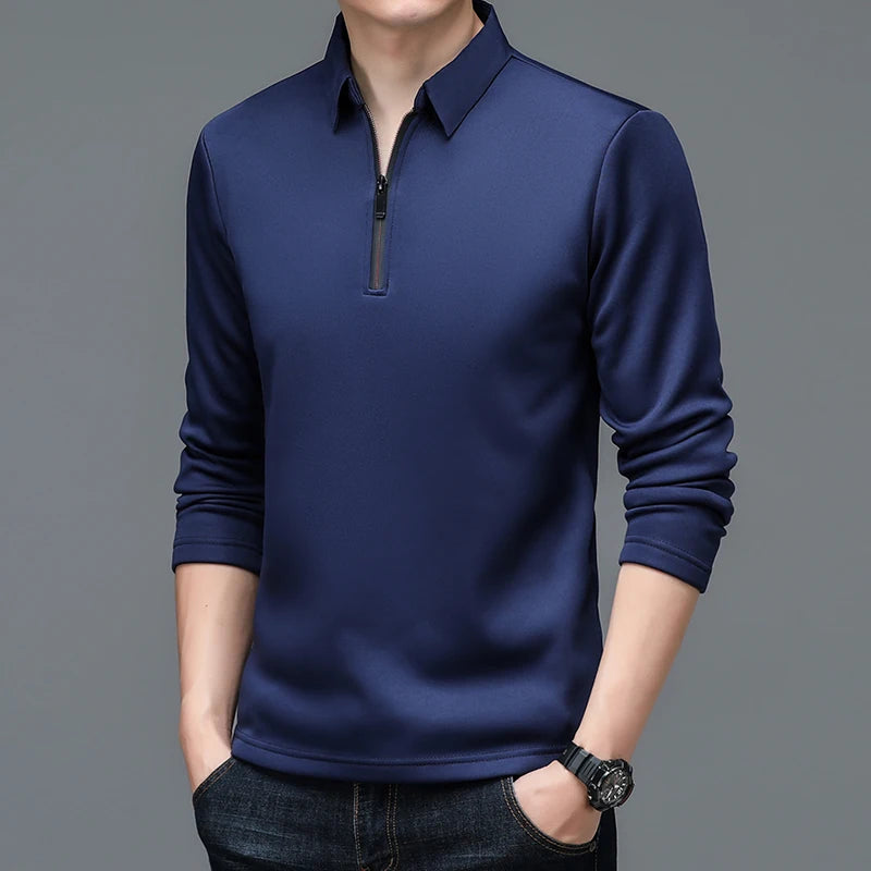 Luxury Zipper Polo with Long Sleeves