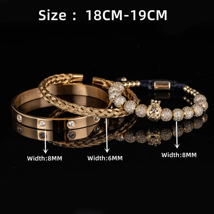 Luxury Micro Pave CZ Lion's Head Bracelet Set