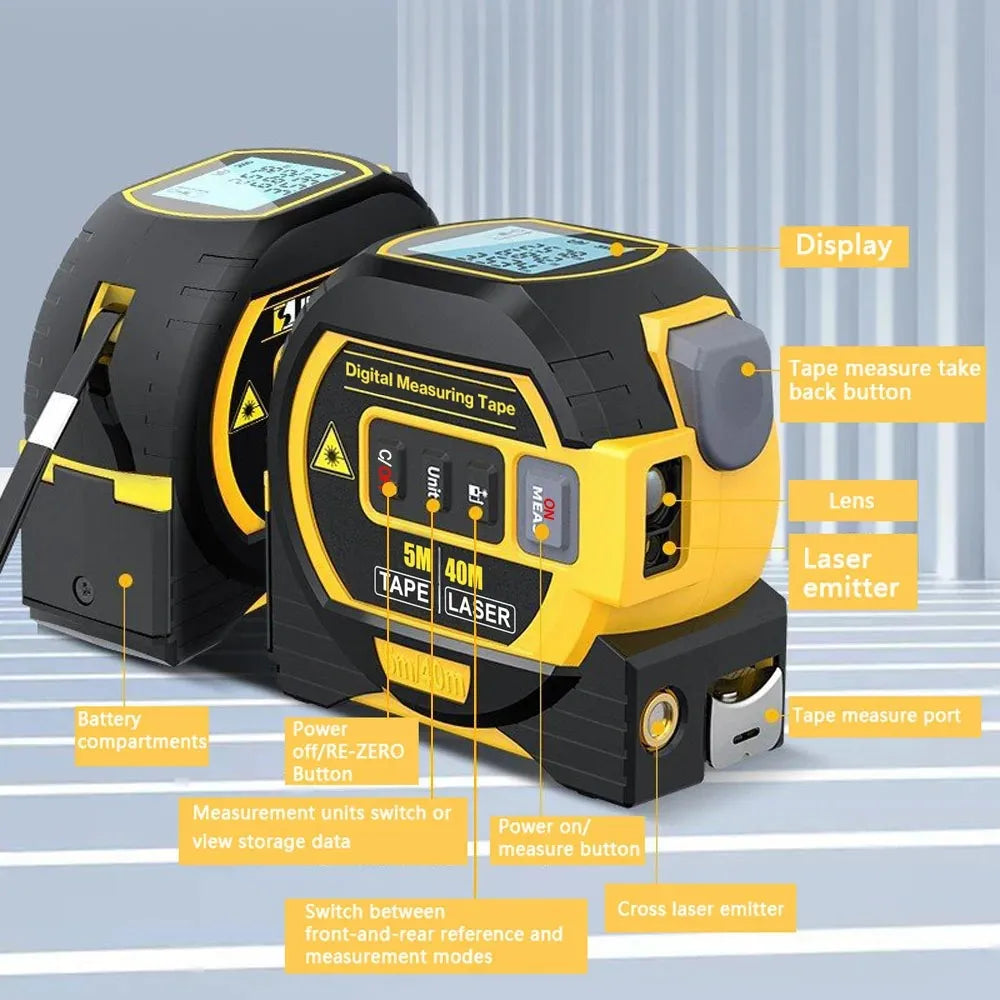 3-in-1 Digital Laser Rangefinder – 40m Multifunctional Measurement Tool 📏🔦