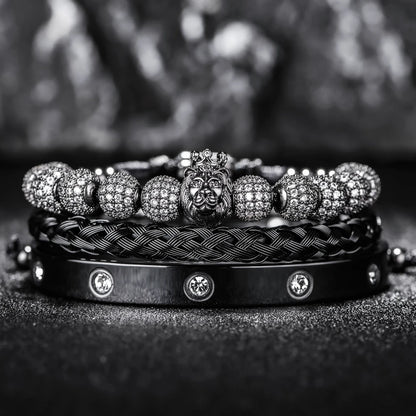 Luxury Micro Pave CZ Lion's Head Bracelet Set