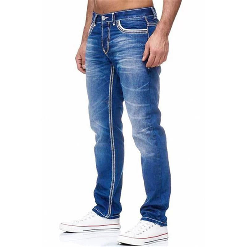 Men's Solid Stretch Denim Straight Pants