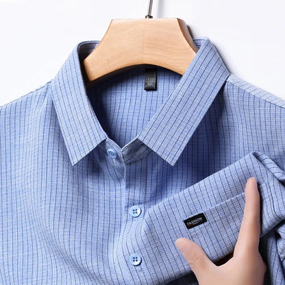 Men's Business Casual Plaid Cotton Linen Shirt