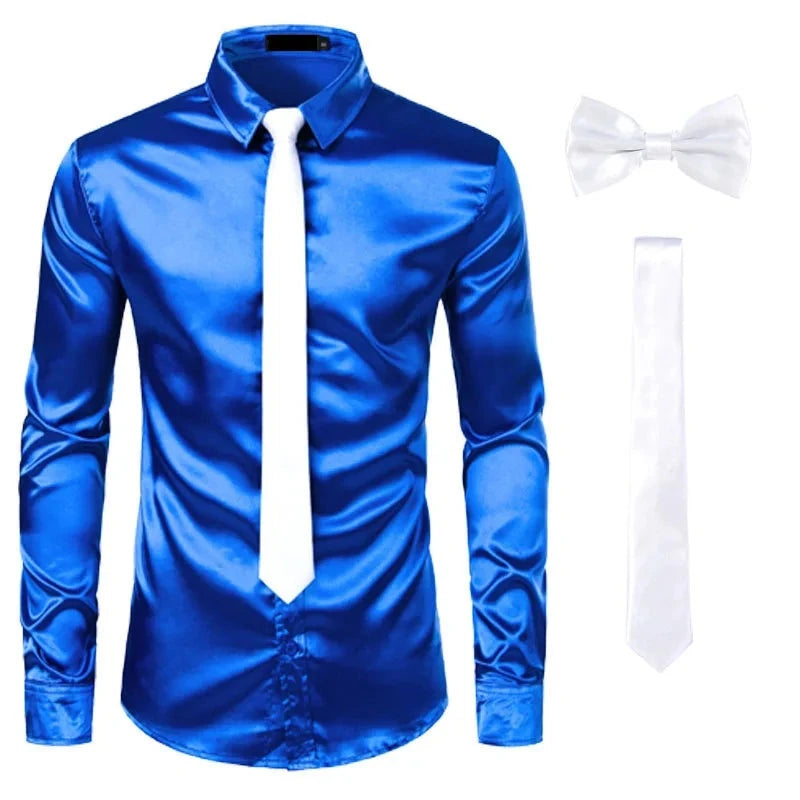 Men's Black Silk Dress Shirt Set