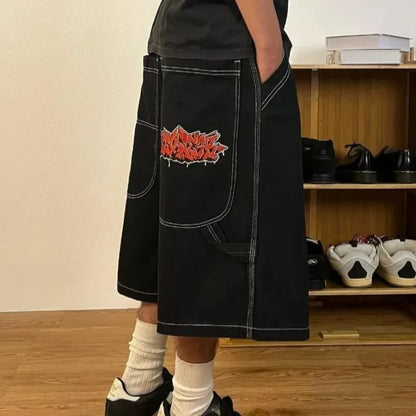 Y2K Hip-Hop Basketball Denim Shorts