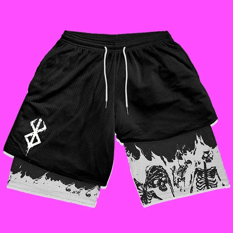 Y2K Anime High-Waist Gym Shorts