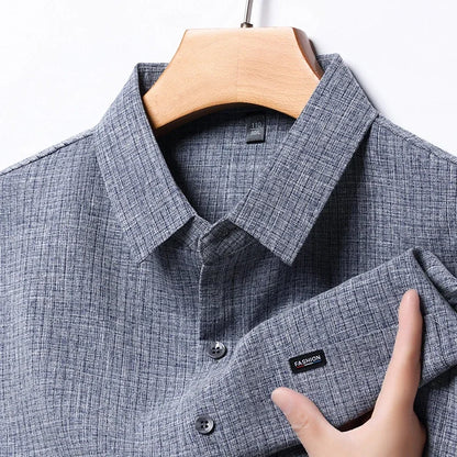 Men's Business Casual Plaid Cotton Linen Shirt