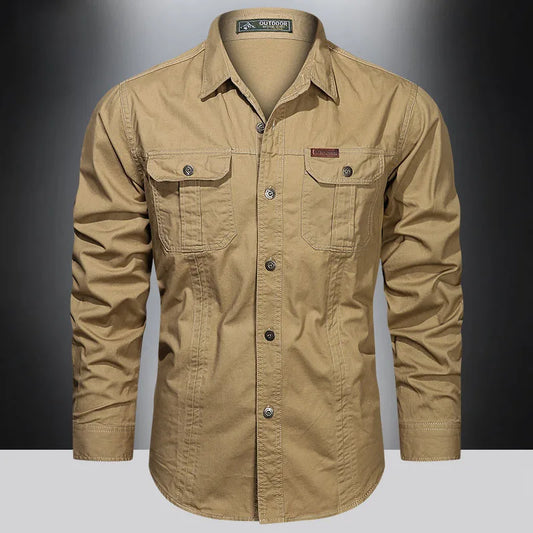 Spring Cargo Long Sleeve Cotton Shirt