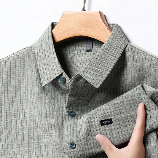 Men's Business Casual Plaid Cotton Linen Shirt