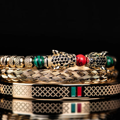 Dual Leopard Enamel Bracelet - Luxe Handwoven