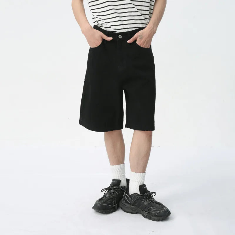 Noymei Black Casual Denim Shorts