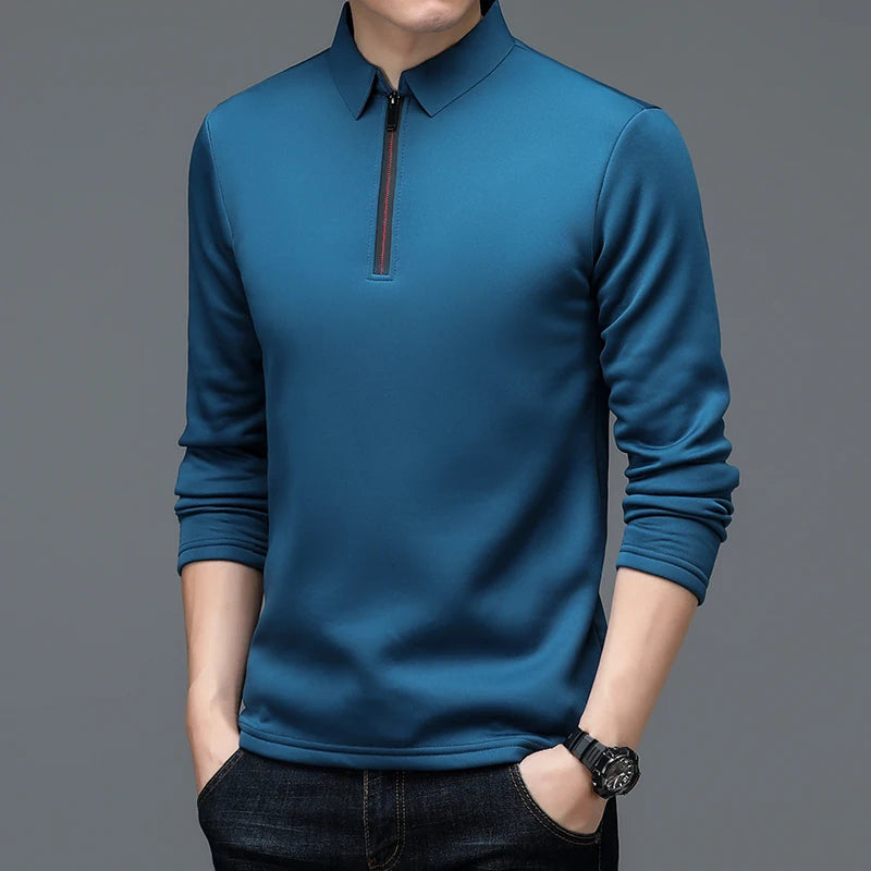 Luxury Zipper Polo with Long Sleeves