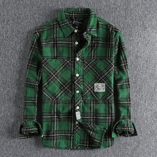 Retro Japanese Cargo Sueded Plaid Shirt