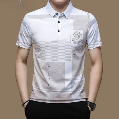 Men's Striped Letter Print Polo T-Shirts