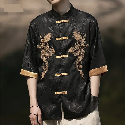 Traditional Chinese Dragon Embroidered Shirt