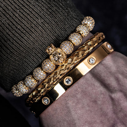 Luxury Micro Pave CZ Lion's Head Bracelet Set