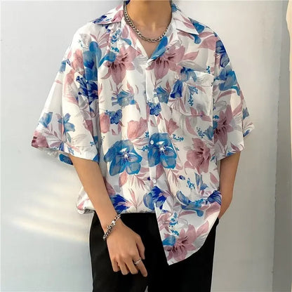 Korean Style Floral Print Hipster Shirt