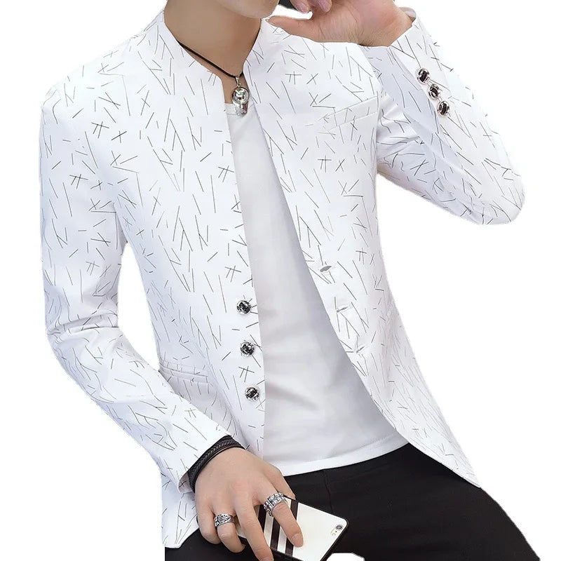 Men's Stand-Up Collar Printed Korean Suit