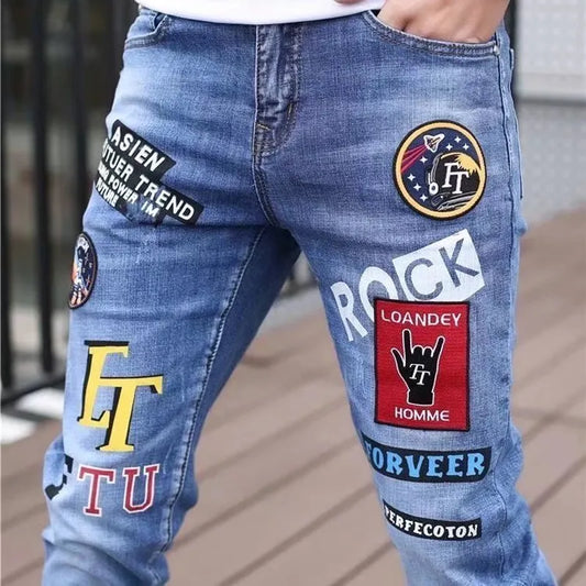 Street Hip-Hop Stretchy Slim Fit Jeans