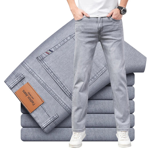 Men's Summer Thin Elastic Cotton Jeans