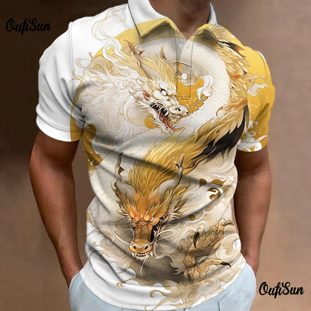 Men's 3D Dragon Print Fashion Polo