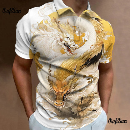 Men's 3D Dragon Print Fashion Polo