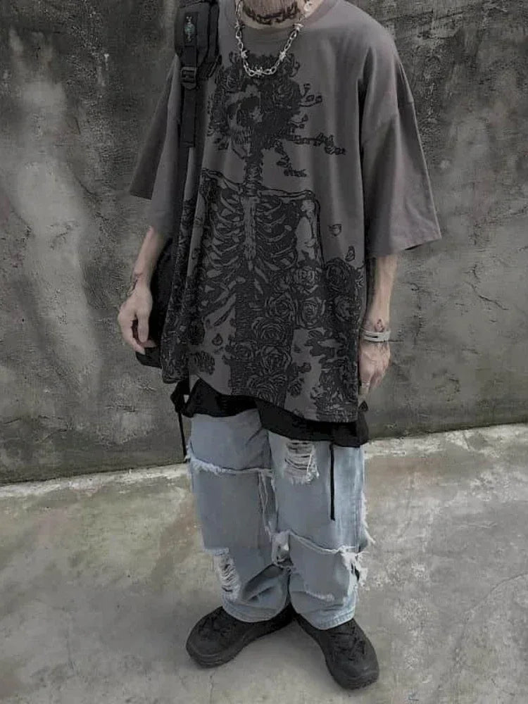 Oversized Gothic Print Cotton Tee