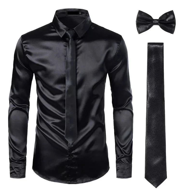 Men's Black Silk Dress Shirt Set