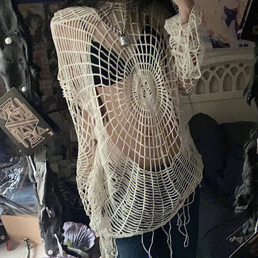 Spider Web Hooded Knit Top