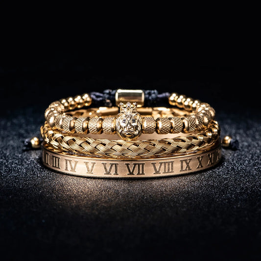 Roman Numerals Lion's Head Bracelet Set